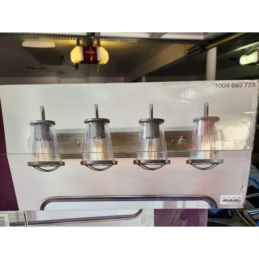 Home Decorators Georgina 4-Light Vanity Fixture With Clear Seeded Glass Shades